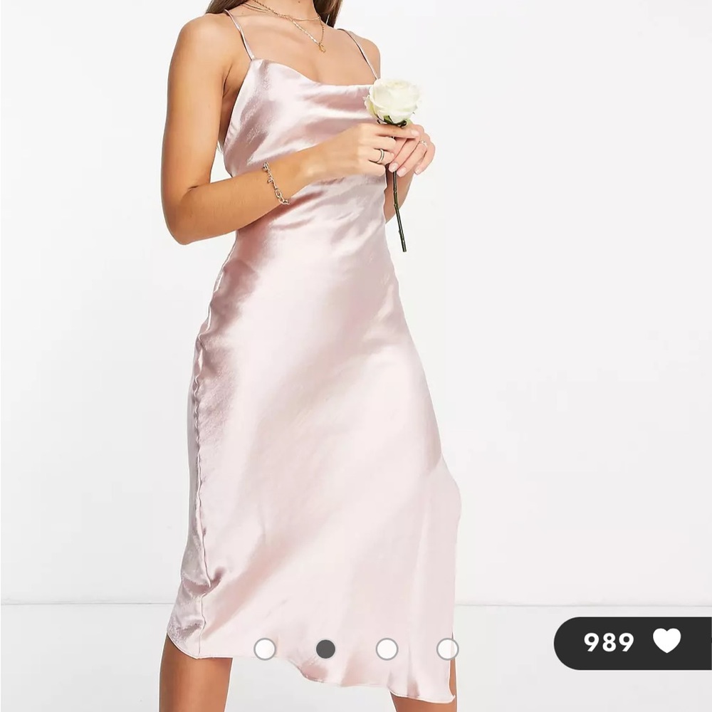 NWOT ASOS DESIGN Bridesmaid Blush cami midi slip dress high shine satin lace-up